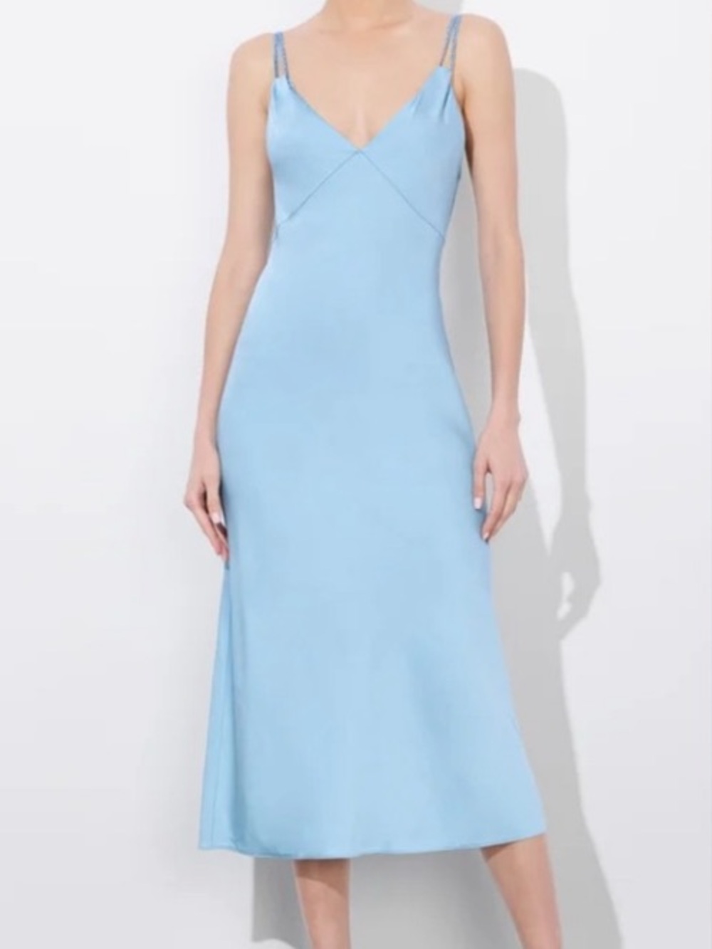 Alice + Olivia Kiro Satin Midi Slip Dress Blue Midi Slip Dress